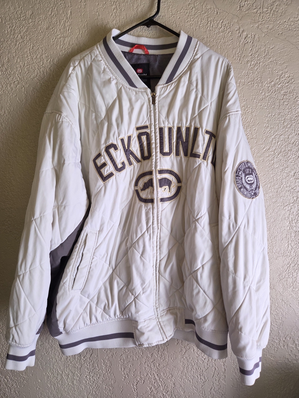 Vintage Ecko Unlimited White Quilted Bomber Jacket